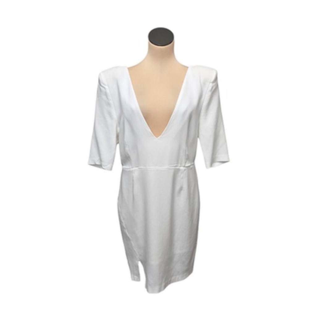 LITA by Ciara Dress Womens XL White Deep V Neck Short Sleeve‎ Made in Italy Chic